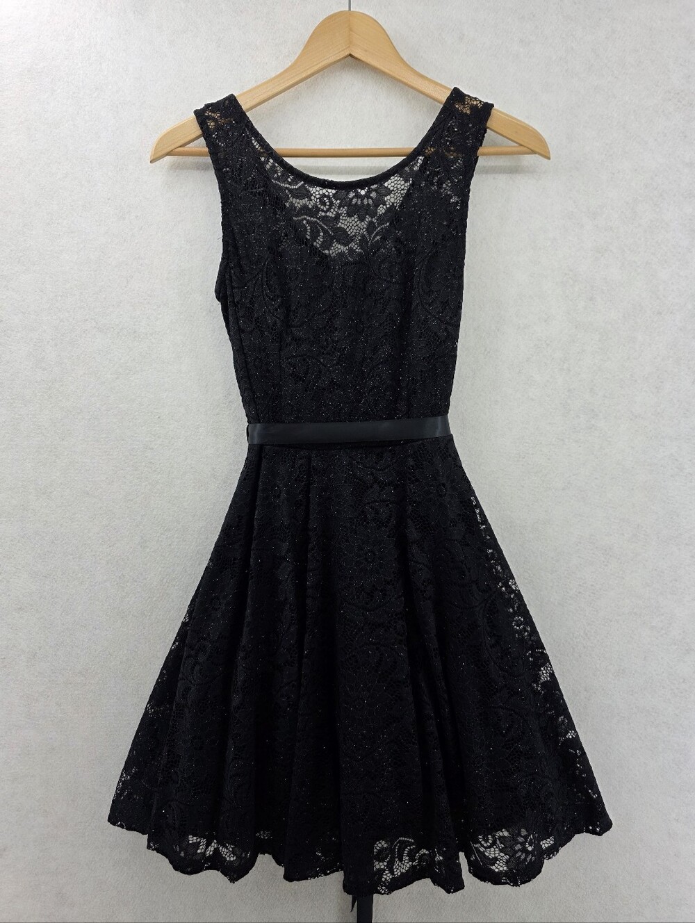 Windsor Black Floral Lace Sparkly Mini Party Dress Women's Size Small Bow Back